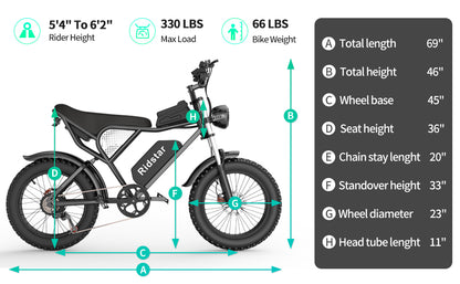 Ridstar Upgraded Q20 1000W Fat Tire Electric Bicycle